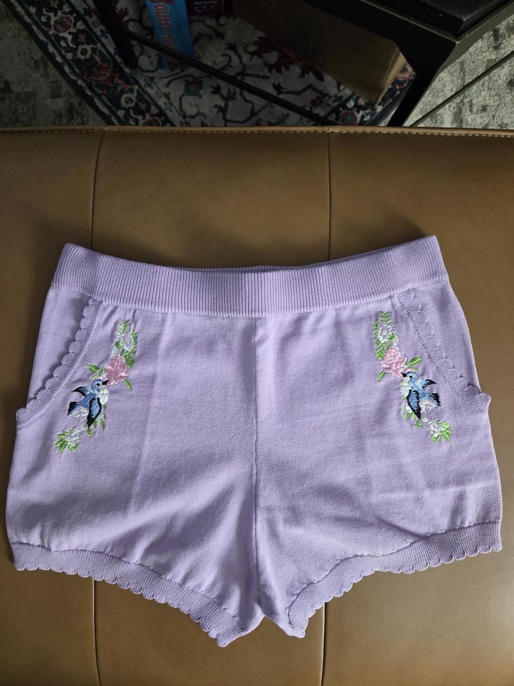 Sugar Thrillz Dolls Kill Lilac Knit Embroidered Bird High Waist Shorts XXL